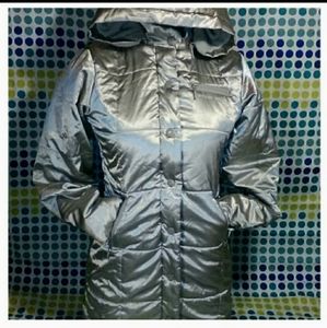 Calvin Klein Silver Satin Winter Puffer Coat sz L